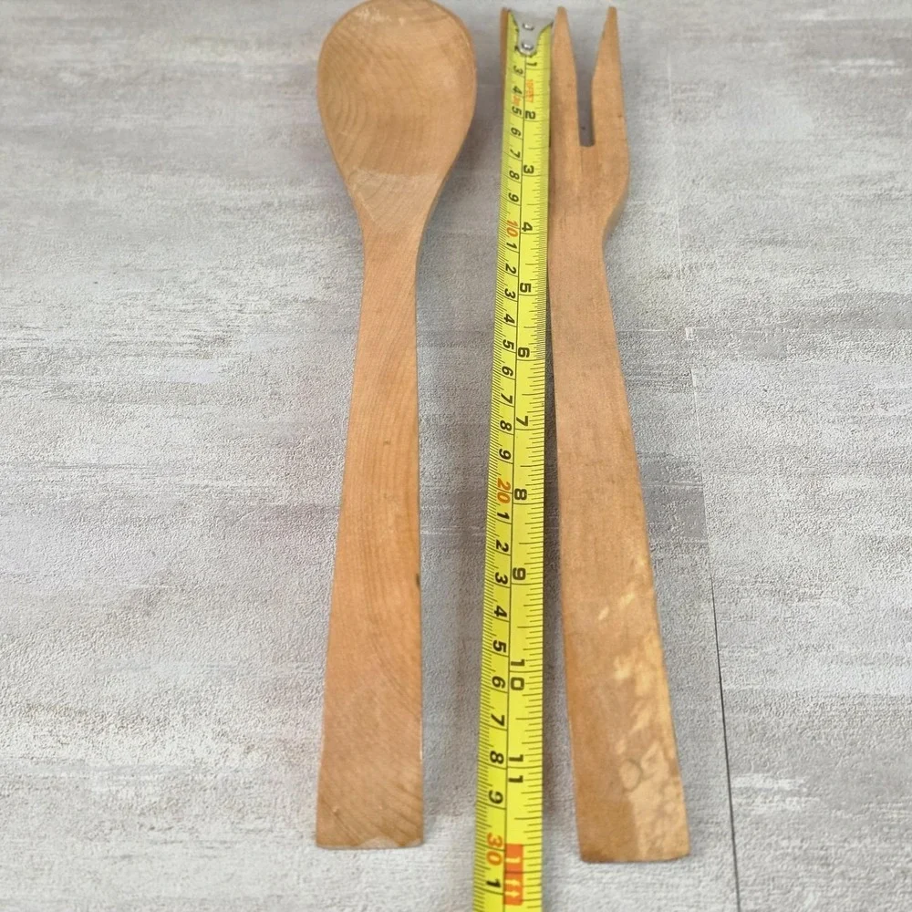 Vintage Primitive Wooden Salad Spoon Fork Set Marked  Made in Occupied Japan MCM
